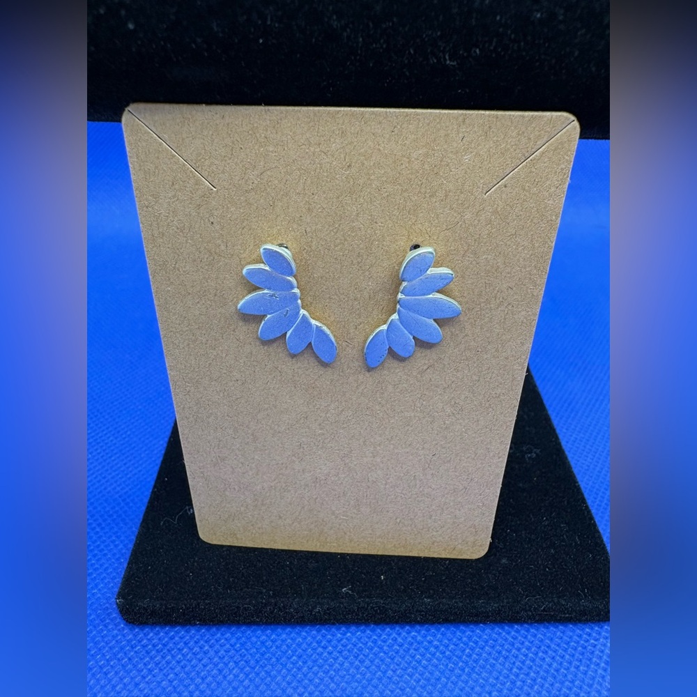 Silver Tone Angel Wing Ear Climber Earrings Minimalist Studs